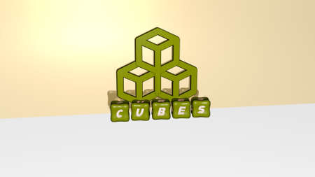 3D illustration of CUBES graphics and text made by metallic dice letters for the related meanings of the concept and presentations, 3D illustrationの写真素材