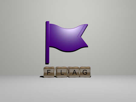 3D graphical image of FLAG vertically along with text built by metallic cubic letters from the top...