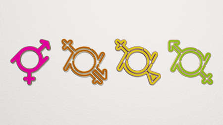 gender fluid from a perspective on the wall A thick sculpture made of metallic materials of 3D...