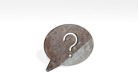MESSAGES BUBBLE QUESTION casting shadow from a perspective A thick sculpture made of metallic materials of 3D rendering, 3D illustrationの写真素材