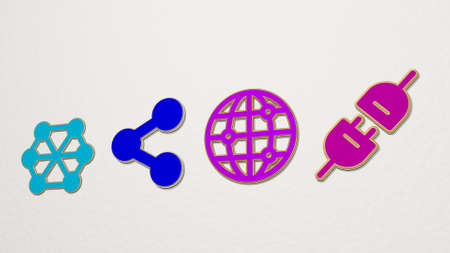 CONNECT on the wall 3D illustration of metallic sculpture over a white background with mild texture,...