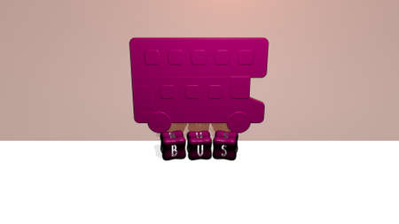 3D illustration of bus graphics and text made by metallic dice letters for the related meanings of the concept and presentations, 3D illustrationの写真素材