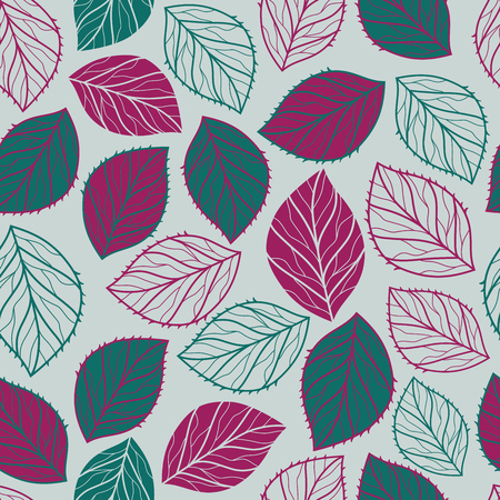 Abstract leaves seamless vector pattern. Green and purple leaves on light background.のイラスト素材