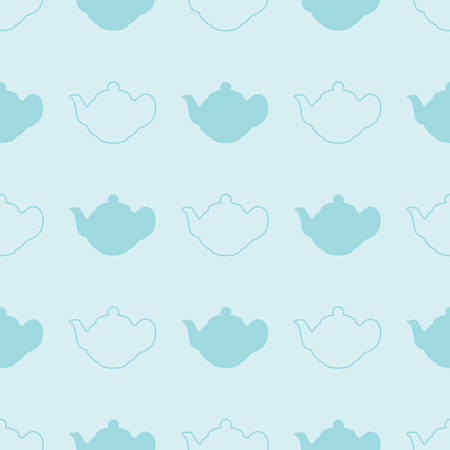 Pastel blue Teapot vector seamless Pattern on light blue background.のイラスト素材