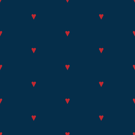 Cute simple vector seamless pattern with little red hearts on navy blue background.のイラスト素材