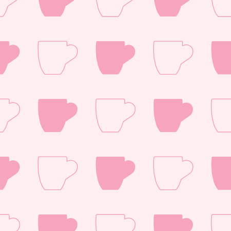 Pink Coffee Tea cup on light pink background vector seamless pattern .のイラスト素材