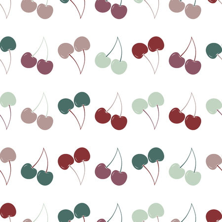 Pink, red Green and light green cherry . Vector seamless repeat pattern. Surface pattern.のイラスト素材