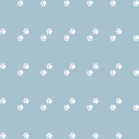 White Cat Paw Dog Paw on blue background vector seamless repeat pattern . Surface pattern.のイラスト素材