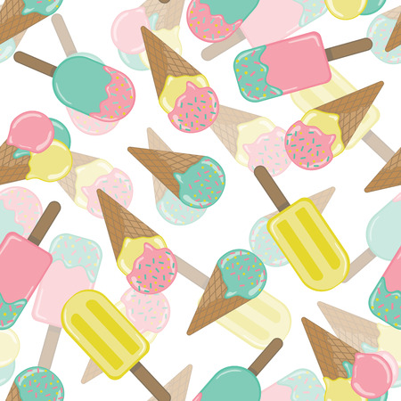Vector repeat seamless pattern. Pastel color ice creams. Summer surface pattern.のイラスト素材