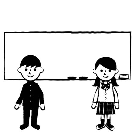 Students and blackboard. Male and female students in uniforms. Vector illustration.
のイラスト素材