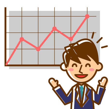 Office worker and graph up. Male office worker in suit. Vector illustration.
のイラスト素材