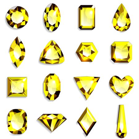 Set of yellow gemstones of various shapes. Jewels on white background. Vector illustration.のイラスト素材