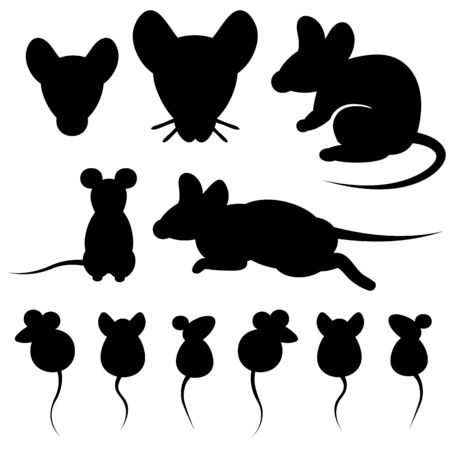 Mouse and rat animal silhouette on white background.のイラスト素材