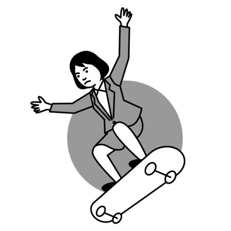 Business woman playing skateboard on white background. Vector illustration.のイラスト素材