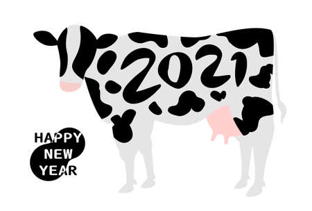 Happy new year card 2021 of beef cuts. Vector illustration.のイラスト素材