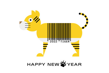 2022 Tiger Barcode New Year's card . Vector illustration.のイラスト素材
