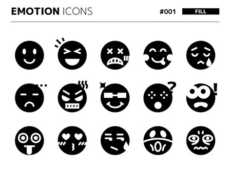 Fill style icon set related to emoion_001のイラスト素材