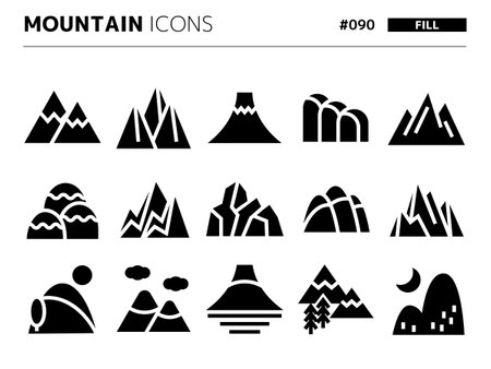 Fill style icon set related to mountain_090のイラスト素材