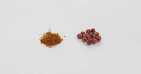 Red pepper and red pepper powder. Red herbal spice, aromatic seasoning for food preparation and...