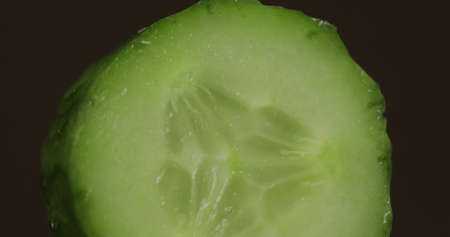 Cucumber piece on a dark background.の写真素材