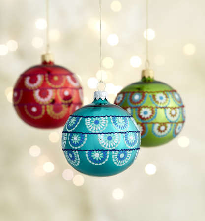 Unusual decorative glass balls. Christmas tree toys winter holidays ornaments cute Festive decoration. Festive tree balls decoration,の写真素材