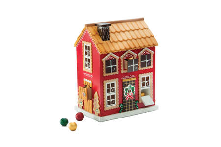 Gingerbread House Advent Calendar isolated, white background, hand painted gingerbread house ideas.の写真素材