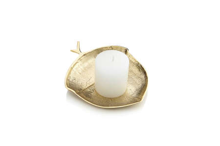 Golden Candle Plate in acorn shape home decor house decoration isolated.の写真素材