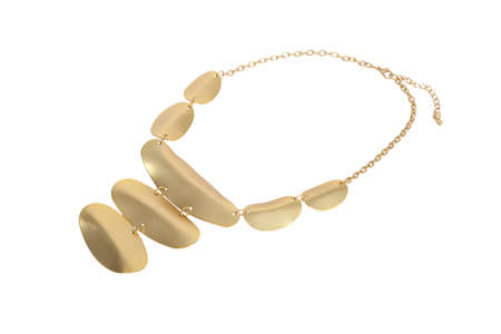 Golden mate polish necklace, isolated, fine jewellery. Massive necklace isolated on white background. Stylish chain isolated on white background.の写真素材