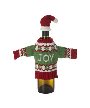 Festive decoration, bottle decorated, Bottle Sweater, Santa's costume, isolated.の写真素材