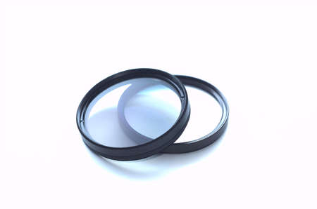 Camera lens filters on whiteの写真素材