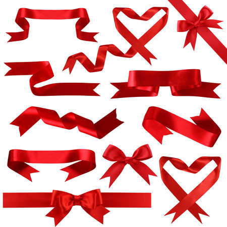   Red silk banner collection isolated on white background  の写真素材