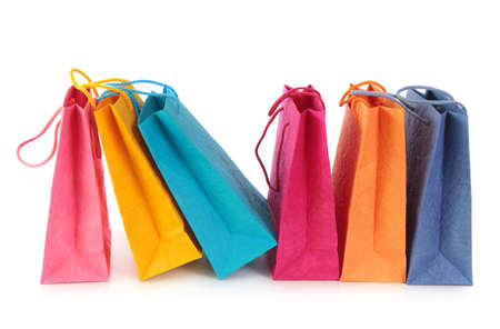 Colorful shopping bags isolated on white backgroundの写真素材