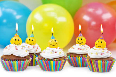 Birthday candles on colorful backgroundの写真素材