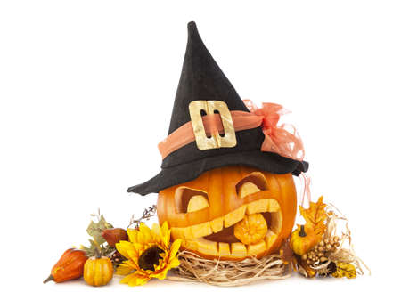 Halloween pumpkins isolated on white backgroundの写真素材