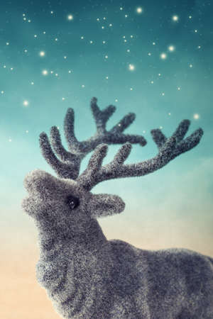 Christmas deer on blue backgroundの写真素材