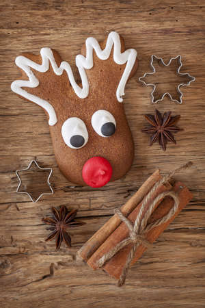 Gingerbread cake on wooden backgroundの写真素材