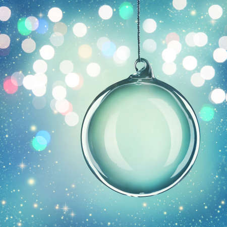  Transparent christmas ball on abstract blue backgroundの写真素材