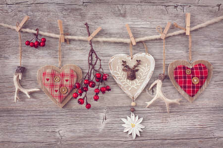 Christmas decoration over wooden backgroundの写真素材