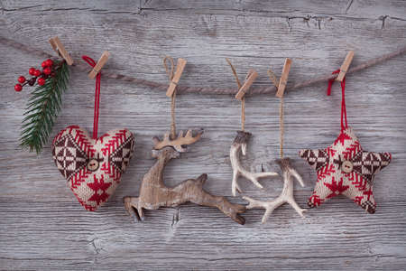 Christmas decoration over wooden backgroundの写真素材