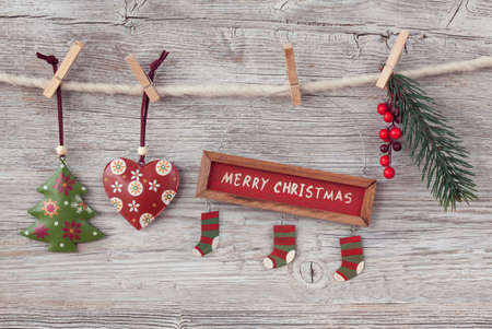 Christmas decoration over wooden backgroundの写真素材