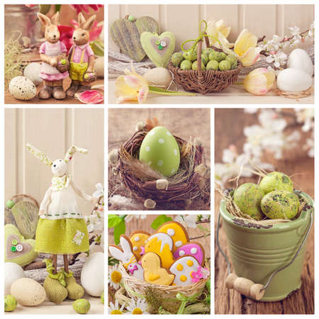 Easter collage of photos with spring decorationの写真素材