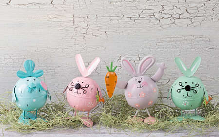 Easter pastel colored decoration on grass