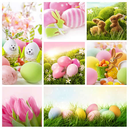 Collage with easter decoration and cookiesの写真素材
