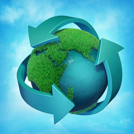 Recycling symbol on a blue sky  backgroundの写真素材