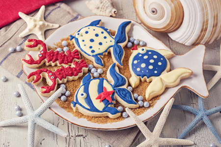 Cookies on sugar for marine partyの写真素材