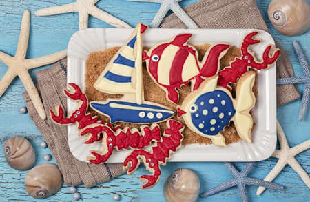 Cookies on sugar for marine partyの写真素材