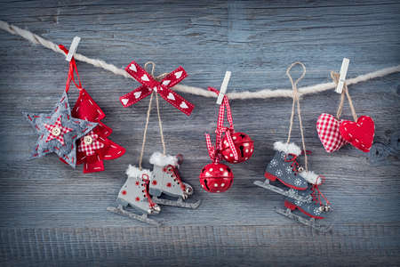 Christmas decoration over wooden backgroundの写真素材