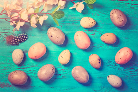 Easter eggs on a blue background