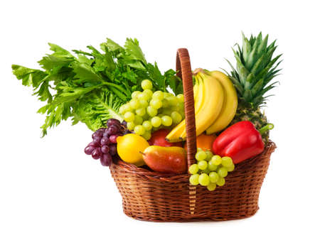 Vegetables and fruits isolated on a white backgroundの写真素材