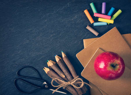 School supplies on a black backgroundの写真素材